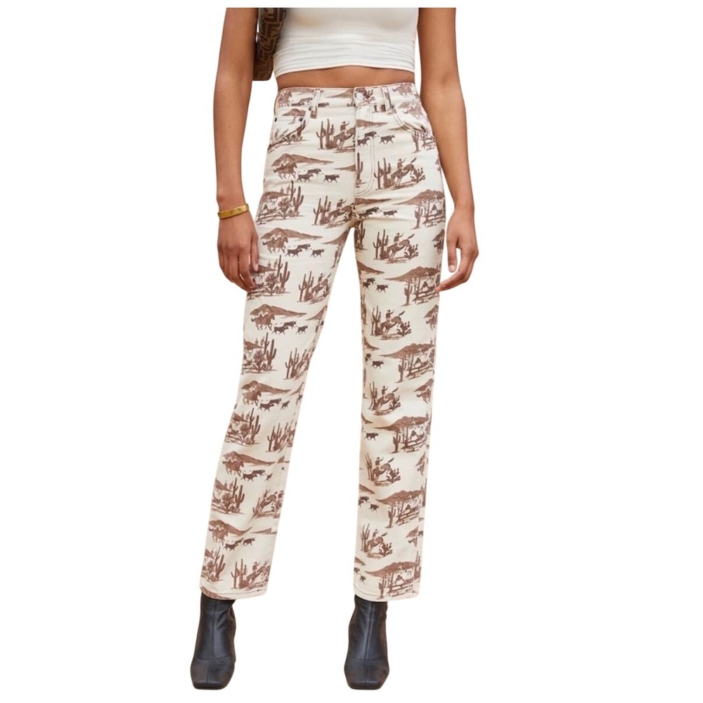 Reformation Cynthia High Rise Straight Jeans 26 Desert Sand Western Toile Cotton